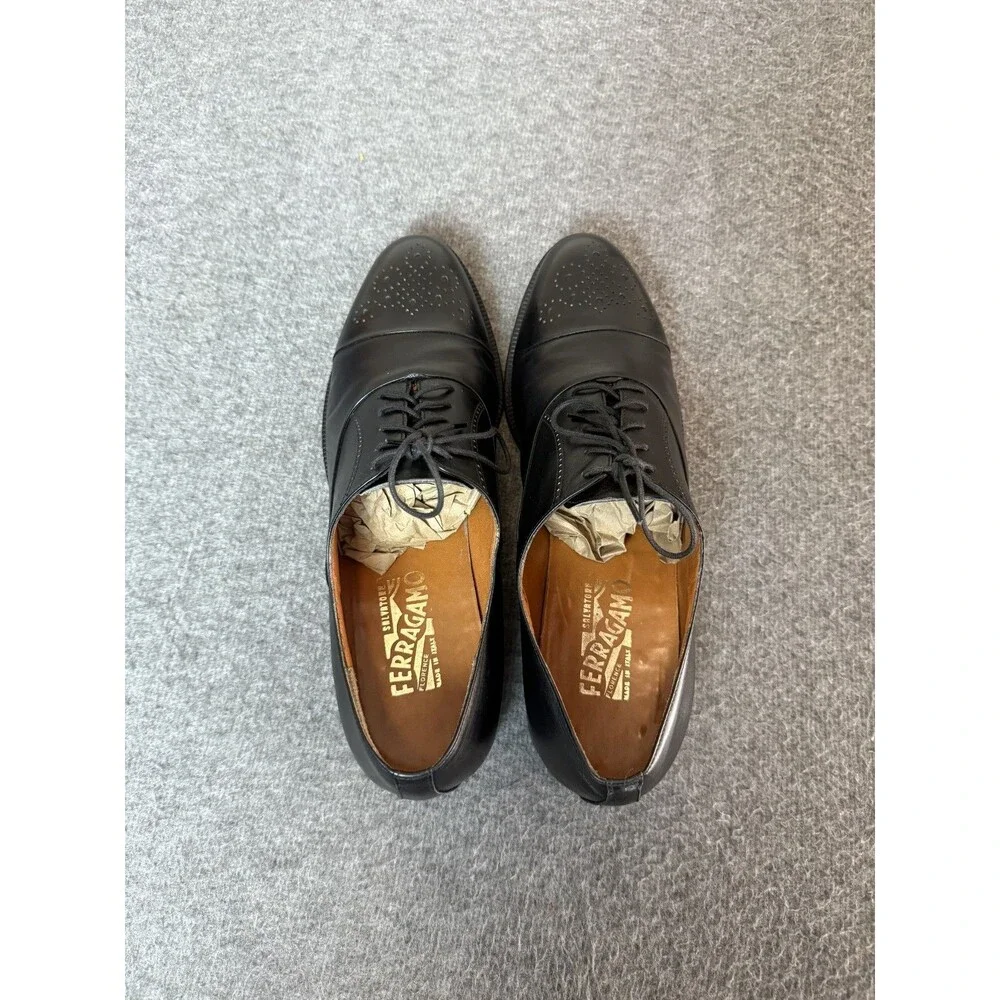 Salvatore Ferragamo Mens Black Wingtip Leather Oxfords 11 D US 9669 Italy Made